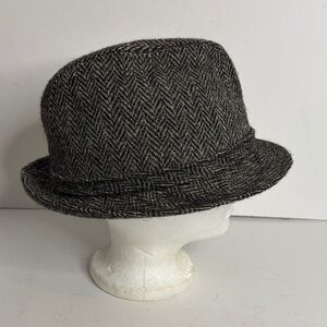 Vintage Stetson Fedora Mens 7 Gray Herringbone Wool Harris Tweed 80s Grandpa